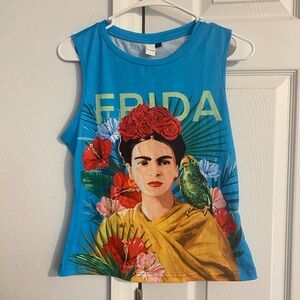 NEW Tropical Blue Frida Kahlo Graphic Muscle Tee